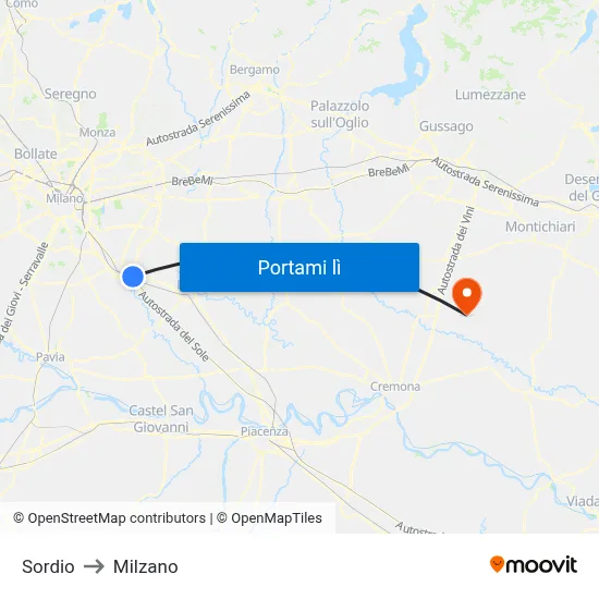 Sordio to Milzano map