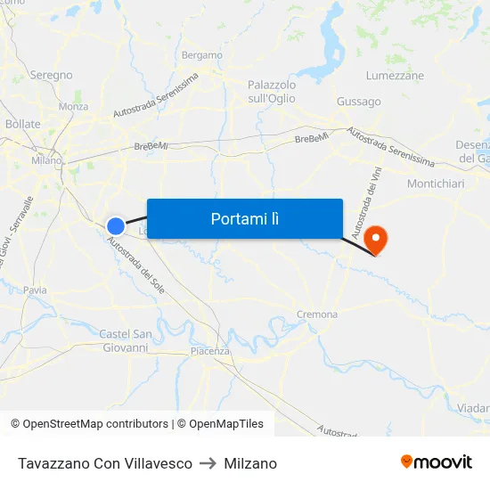 Tavazzano Con Villavesco to Milzano map
