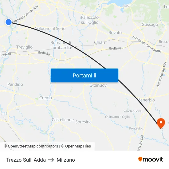 Trezzo Sull' Adda to Milzano map