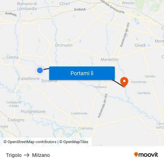 Trigolo to Milzano map