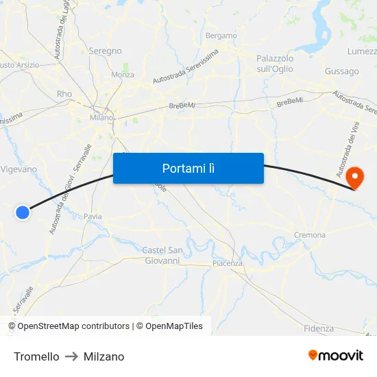 Tromello to Milzano map