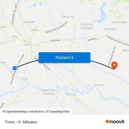 Trovo to Milzano map
