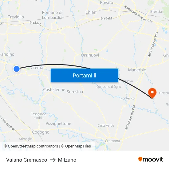 Vaiano Cremasco to Milzano map