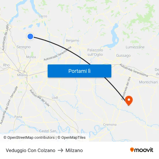 Veduggio Con Colzano to Milzano map