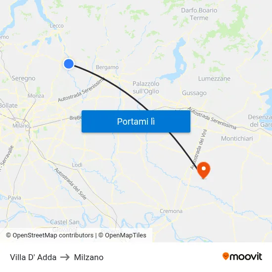 Villa D' Adda to Milzano map