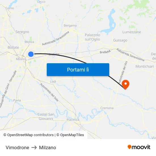 Vimodrone to Milzano map
