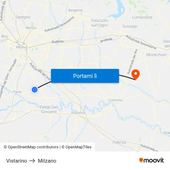 Vistarino to Milzano map