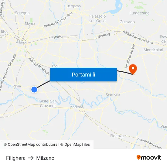 Filighera to Milzano map