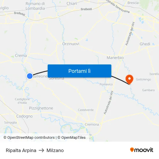 Ripalta Arpina to Milzano map