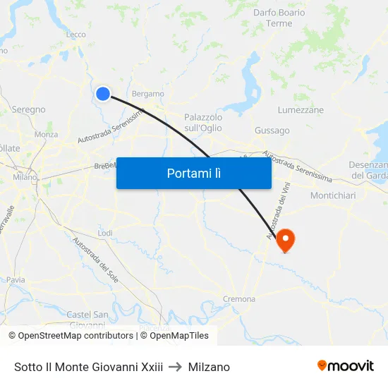 Sotto Il Monte Giovanni Xxiii to Milzano map