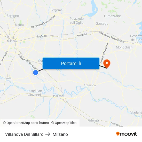 Villanova Del Sillaro to Milzano map