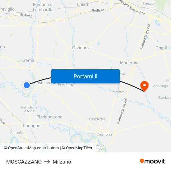 MOSCAZZANO to Milzano map