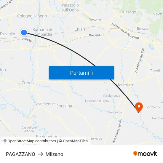 PAGAZZANO to Milzano map