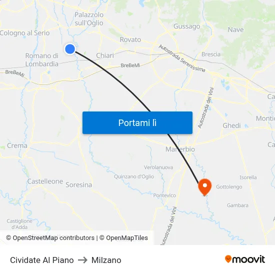 Cividate Al Piano to Milzano map