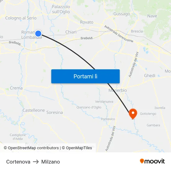 Cortenova to Milzano map