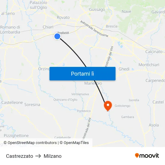 Castrezzato to Milzano map