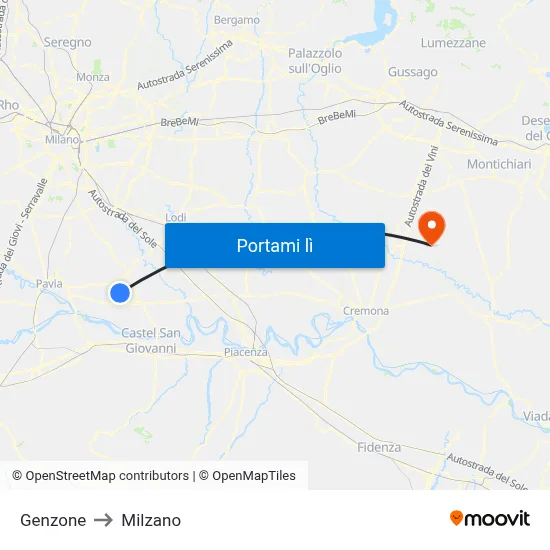 Genzone to Milzano map