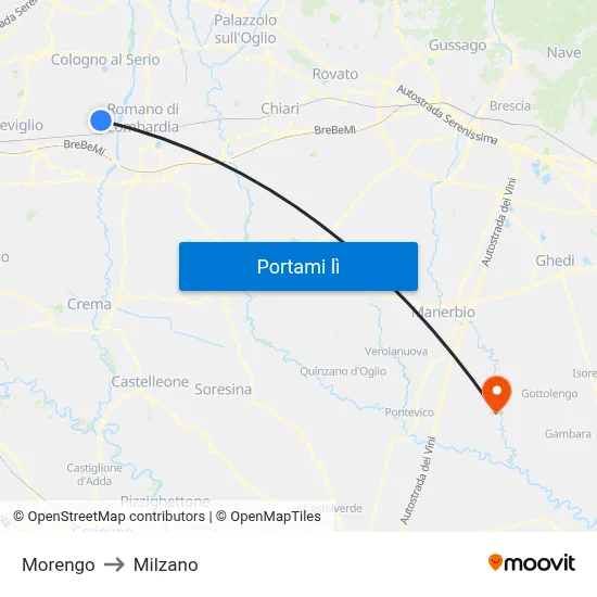 Morengo to Milzano map