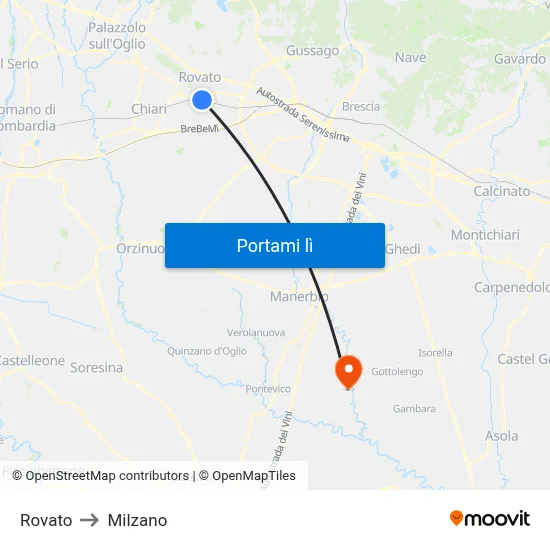 Rovato to Milzano map