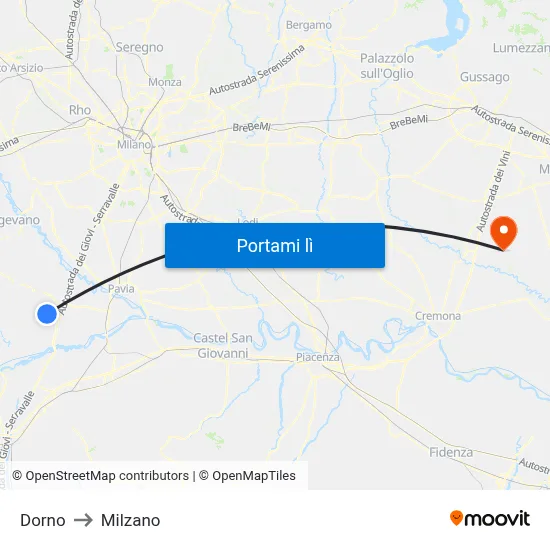 Dorno to Milzano map