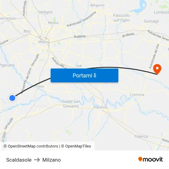 Scaldasole to Milzano map