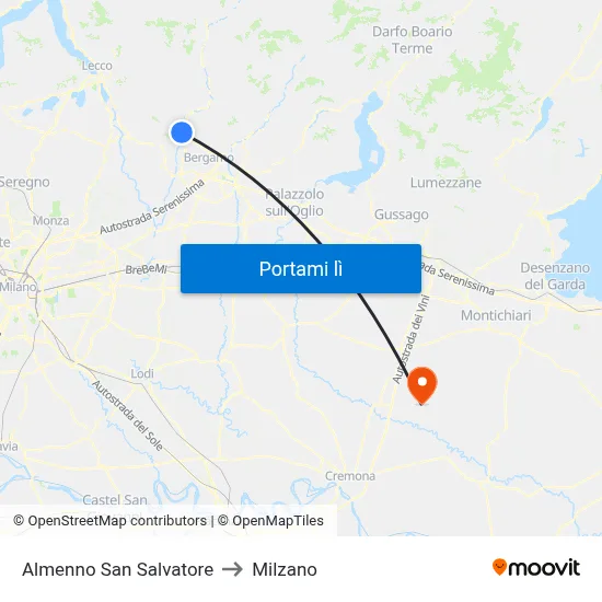 Almenno San Salvatore to Milzano map