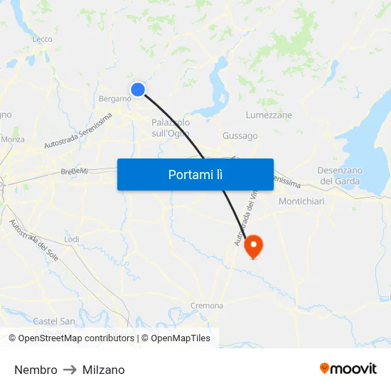 Nembro to Milzano map