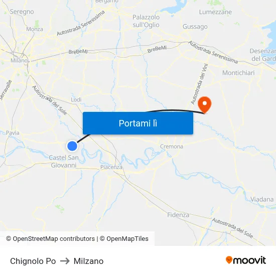 Chignolo Po to Milzano map