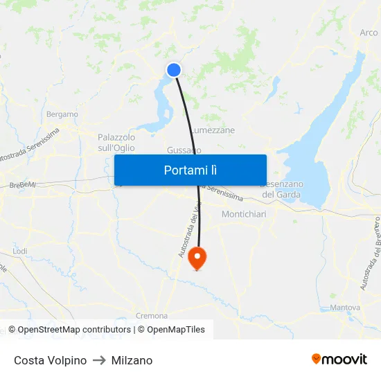Costa Volpino to Milzano map