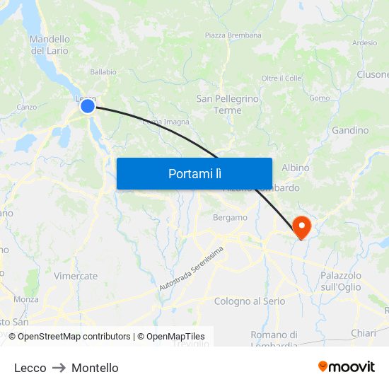 Lecco to Montello map