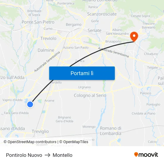 Pontirolo Nuovo to Montello map