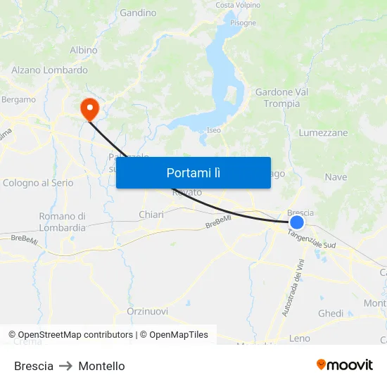 Brescia to Montello map
