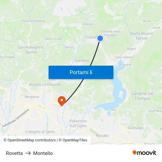 Rovetta to Montello map
