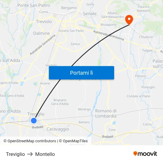 Treviglio to Montello map