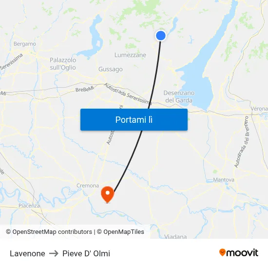 Lavenone to Pieve D' Olmi map