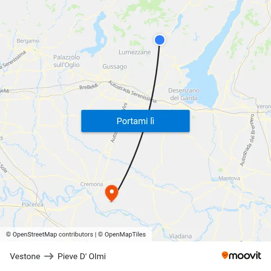 Vestone to Pieve D' Olmi map