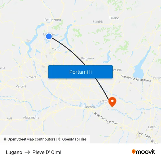 Lugano to Pieve D' Olmi map