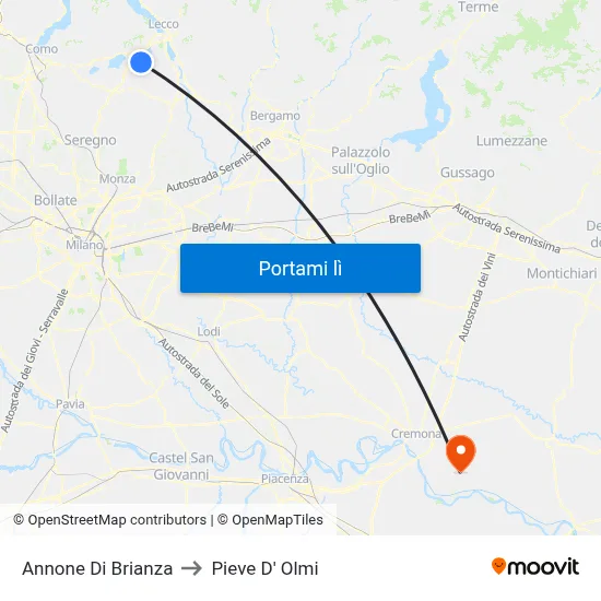 Annone Di Brianza to Pieve D' Olmi map