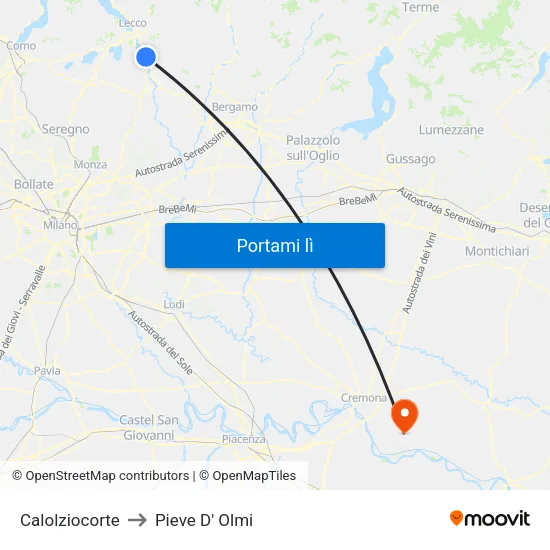 Calolziocorte to Pieve D' Olmi map