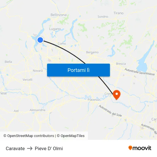 Caravate to Pieve D' Olmi map