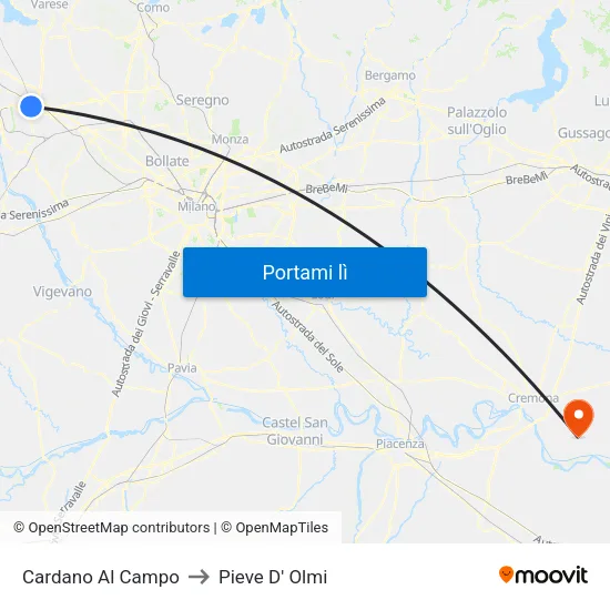 Cardano Al Campo to Pieve D' Olmi map