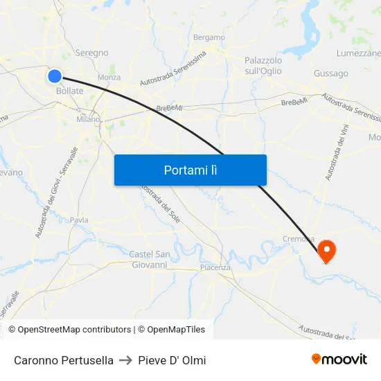Caronno Pertusella to Pieve D' Olmi map