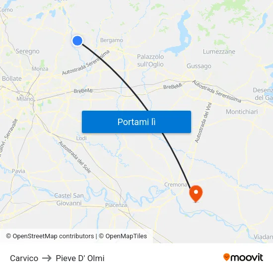 Carvico to Pieve D' Olmi map
