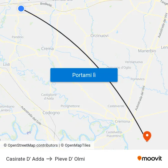 Casirate D' Adda to Pieve D' Olmi map