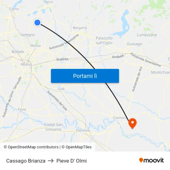 Cassago Brianza to Pieve D' Olmi map