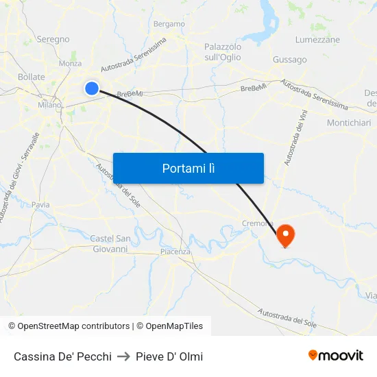 Cassina De' Pecchi to Pieve D' Olmi map