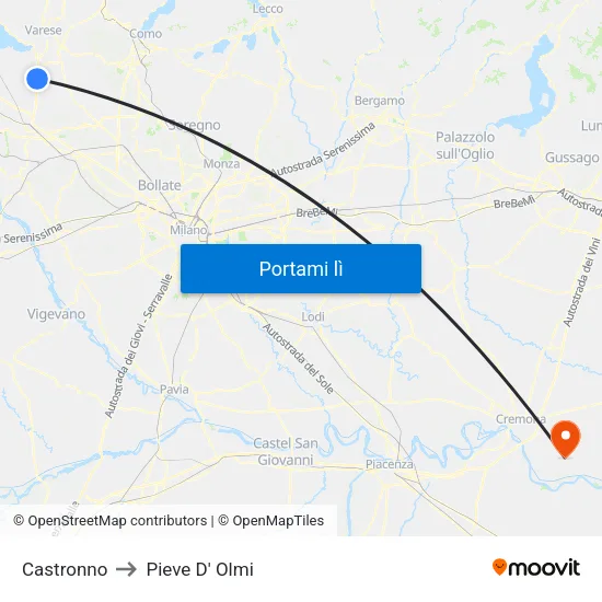 Castronno to Pieve D' Olmi map