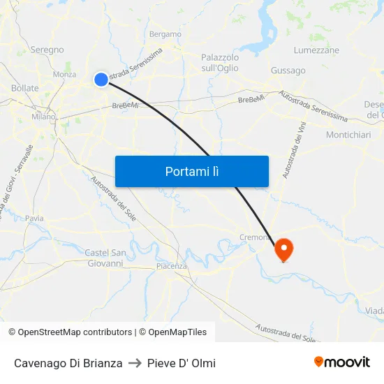 Cavenago Di Brianza to Pieve D' Olmi map
