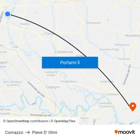 Comazzo to Pieve D' Olmi map