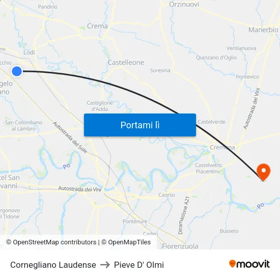 Cornegliano Laudense to Pieve D' Olmi map